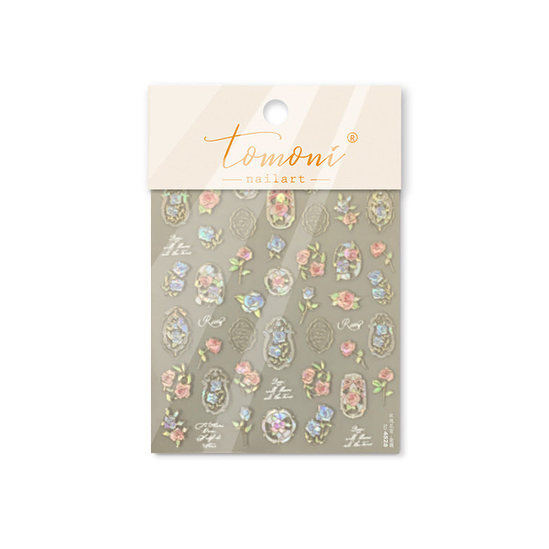Mother-of-Pearl Vintage Rose Collection: "Vintage Baroque Rose" – 3D Embossed Nail Sticker