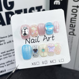 Colorful summer candy cute white fresh short nail patch cat eye flash pure handmade press on nails wholesale｜365nails