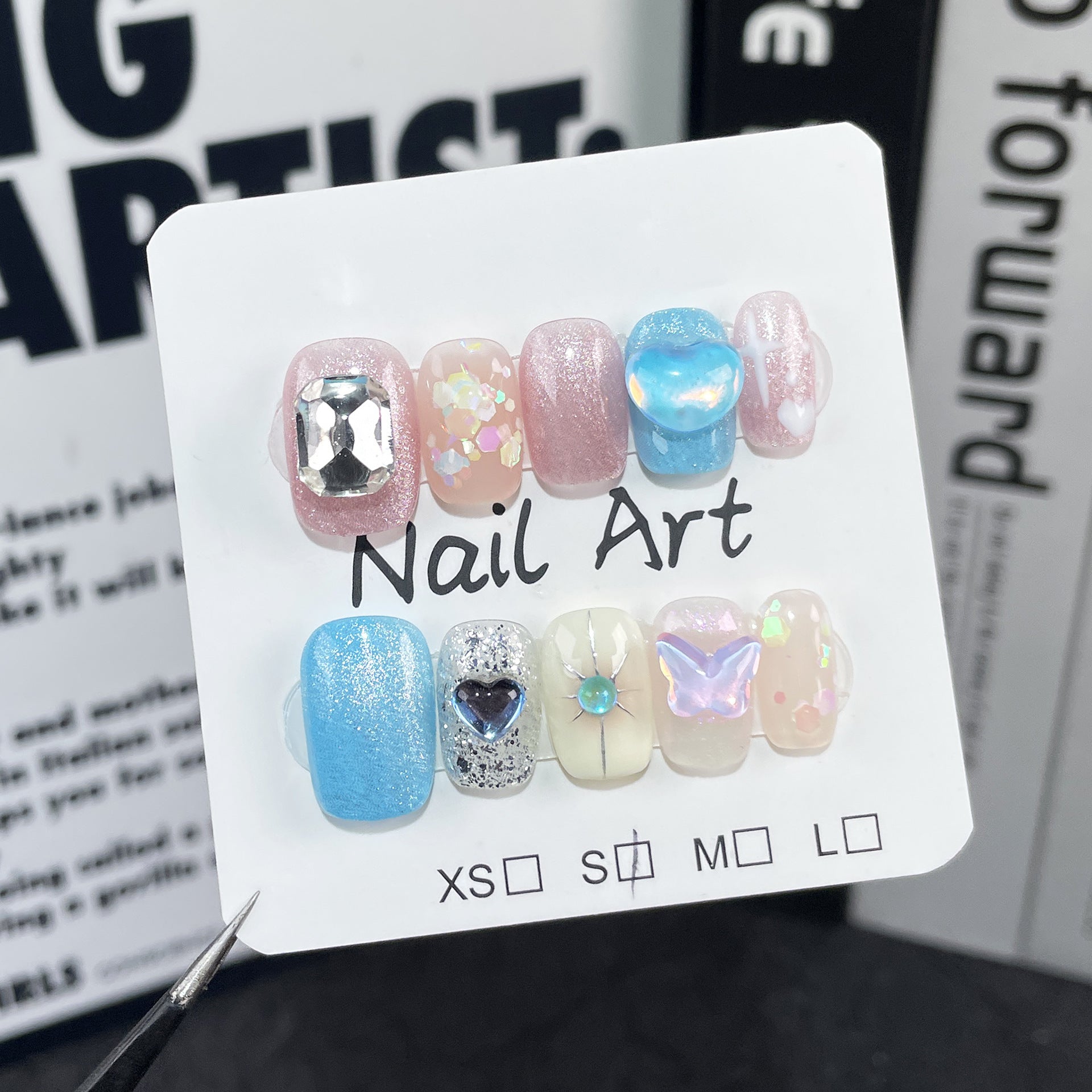 Colorful summer candy cute white fresh short nail patch cat eye flash pure handmade press on nails wholesale｜365nails