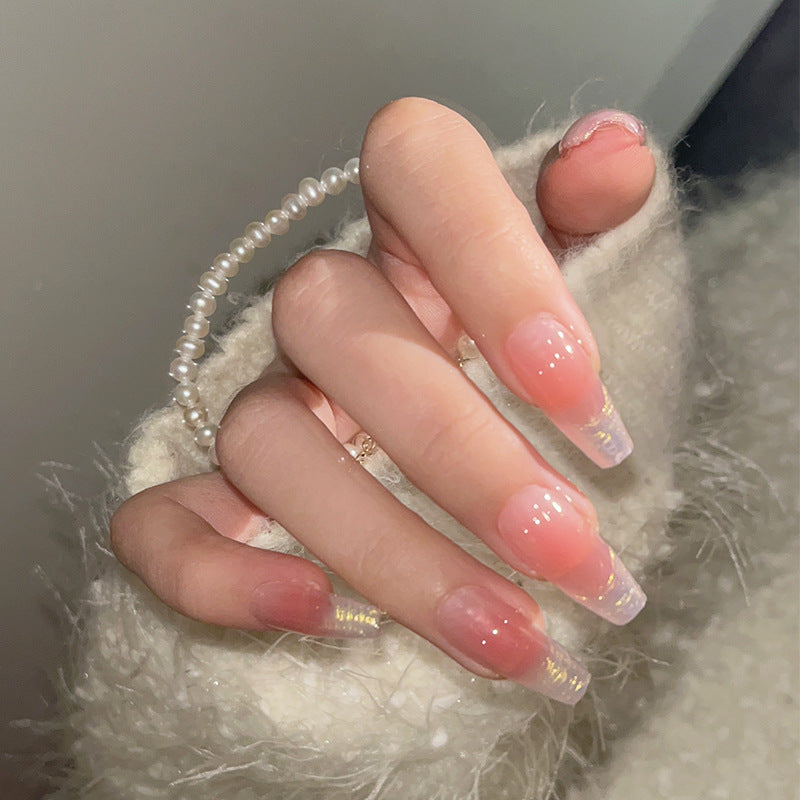 Minimal Press-On Nails with Clear Tips and Gold Foil Accents