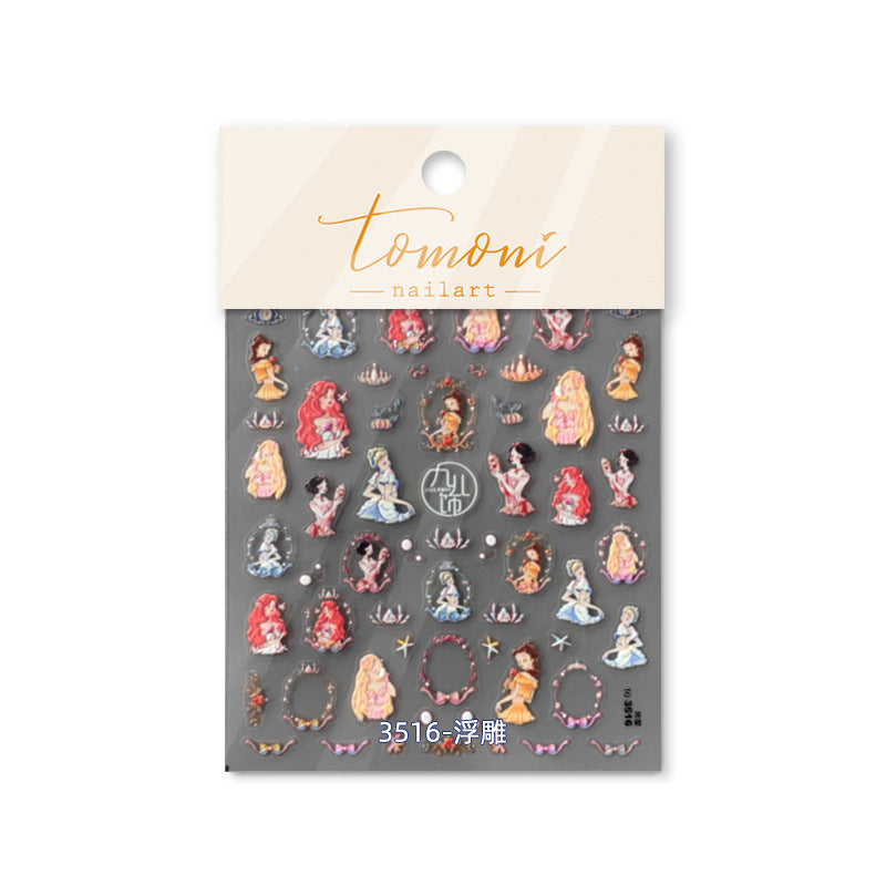 Disney Princess Nail Stickers – 5D Embossed Fairytale Set