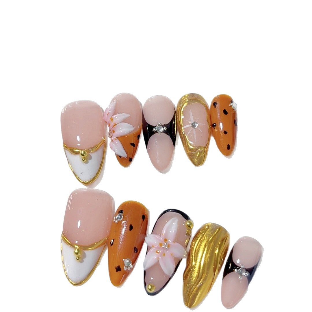 Wild Bloom: "Amber Leopard Lily" – Almond Press-On Nails