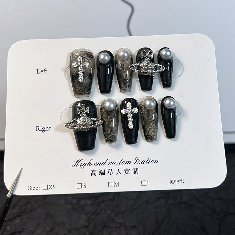 Hand-worn Empress Dowager Internet celebrity with the same nail art light luxury heavy industry dark wind detachable fake nail patch｜365nails