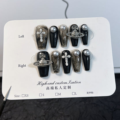 Hand-worn Empress Dowager Internet celebrity with the same nail art light luxury heavy industry dark wind detachable fake nail patch｜365nails