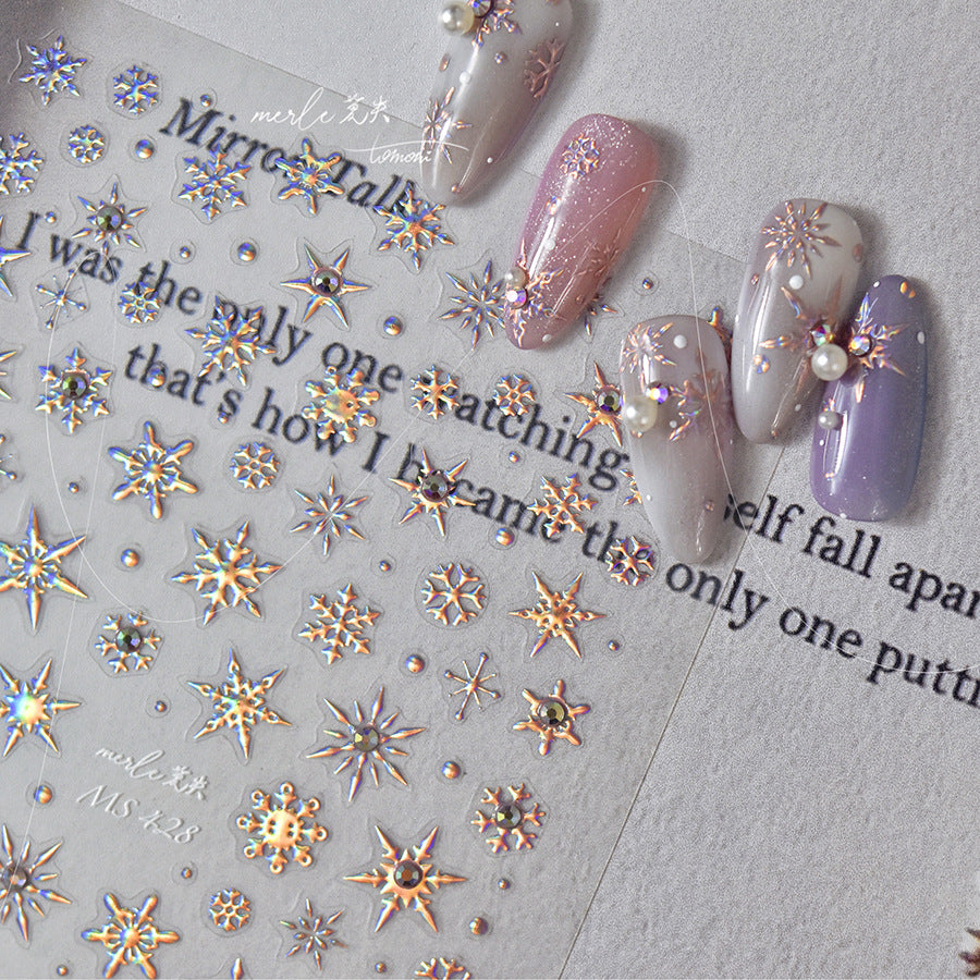 Silver Snowflake Collection: "Crystal Silver Snowflake" – 3D Embossed Nail Sticker