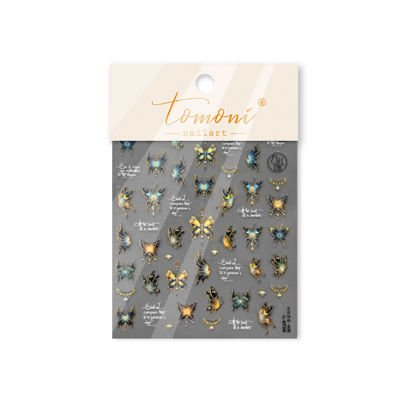 Holographic Blue-Gold Butterfly Nail Sticker Set – "Mystic Peacock Butterfly"