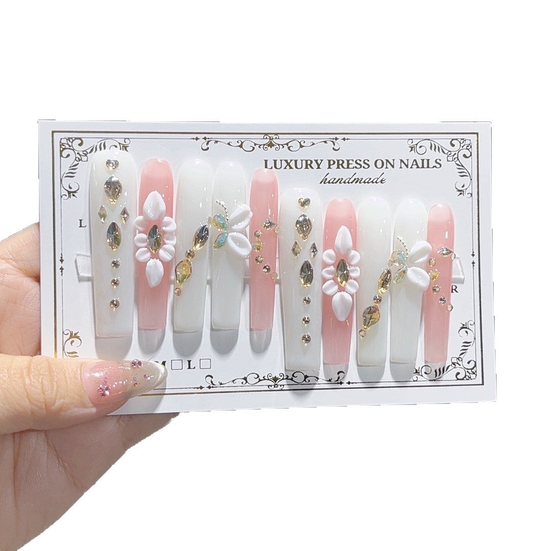 Pearl Blossom Crystal Elegant Extra Long Press On Nails