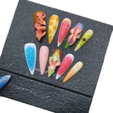 Flores tridimensionales, flores tropicales, uñas multicolores, uñas postizas hechas a mano | 365nails