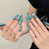 Teal Crystal Glam Sparkling Rhinestone Luxury Press On Nails