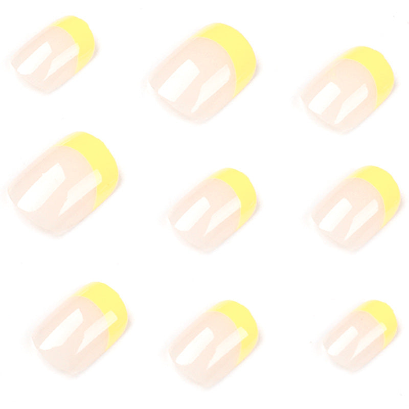 Manicura francesa amarilla sencilla, uñas postizas al por mayor, uñas postizas especiales, producto terminado, 365nails