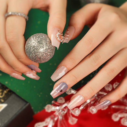 explosion Christmas fake nail piece Finished ballet nail French manicure sticker Nail sticker Removable wearable nail｜365nails
