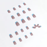 Unhas postiças premium em gel azul acinzentado, à prova d'água e removíveis, com acabamento em gel azul acinzentado ｜365nails