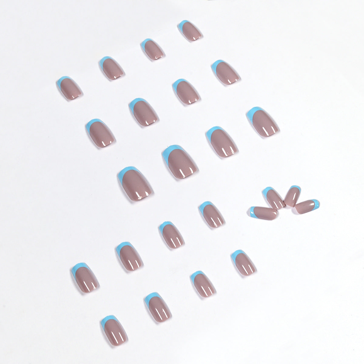 Unhas postiças premium em gel azul acinzentado, à prova d'água e removíveis, com acabamento em gel azul acinzentado ｜365nails