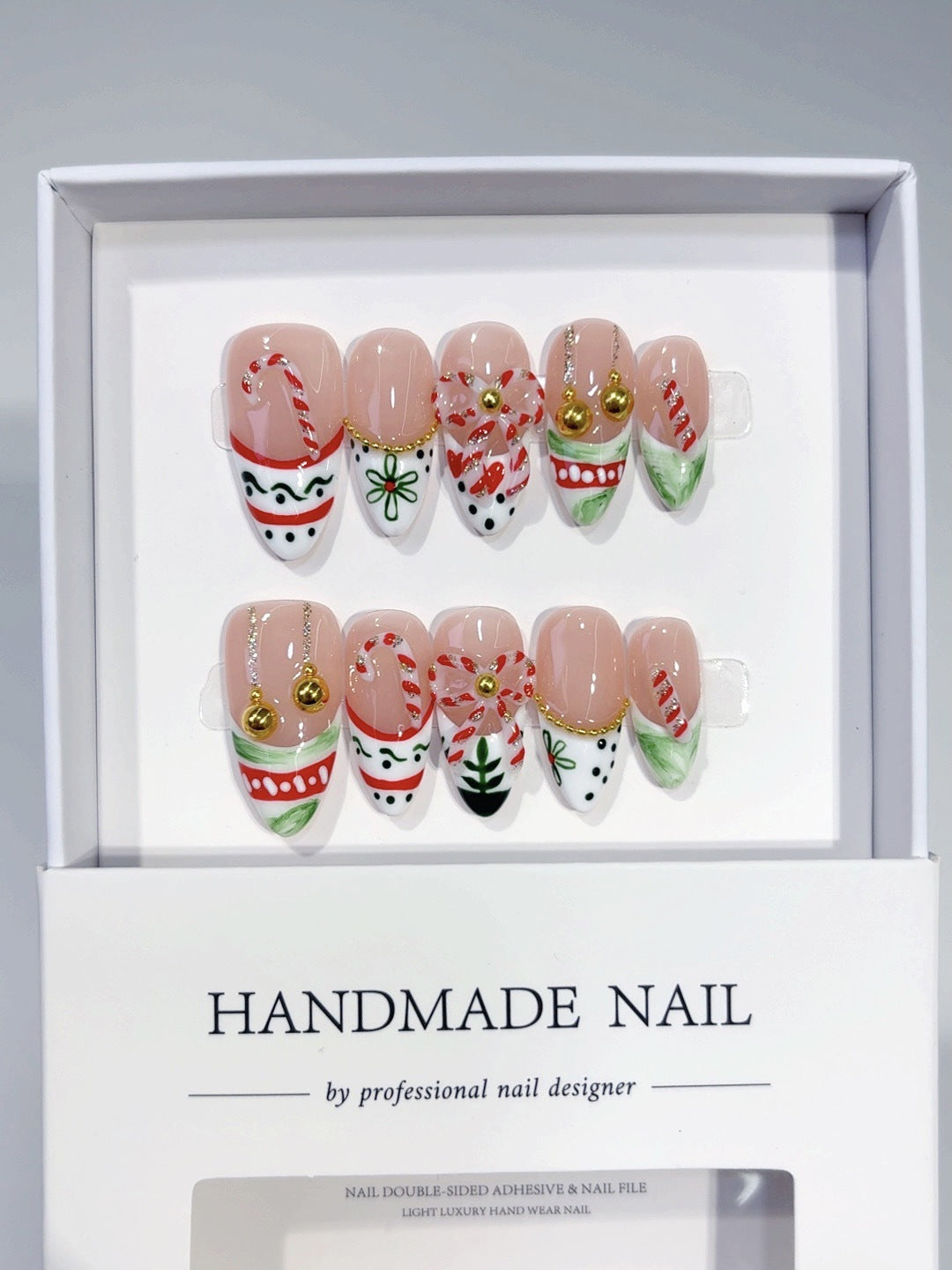 Festive Cheer: "Candy Cane Christmas" – Short Almond Press-On Nails