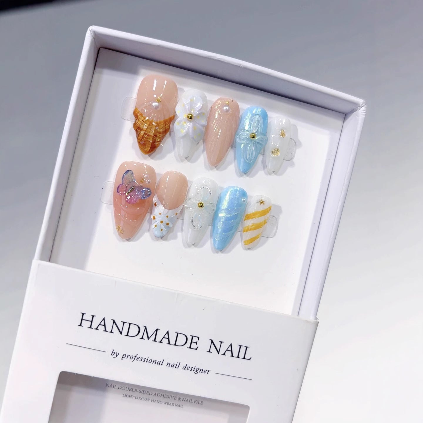 Summer Breeze: "Seashell Whisper" – Almond Shape Handmade Press On Nails