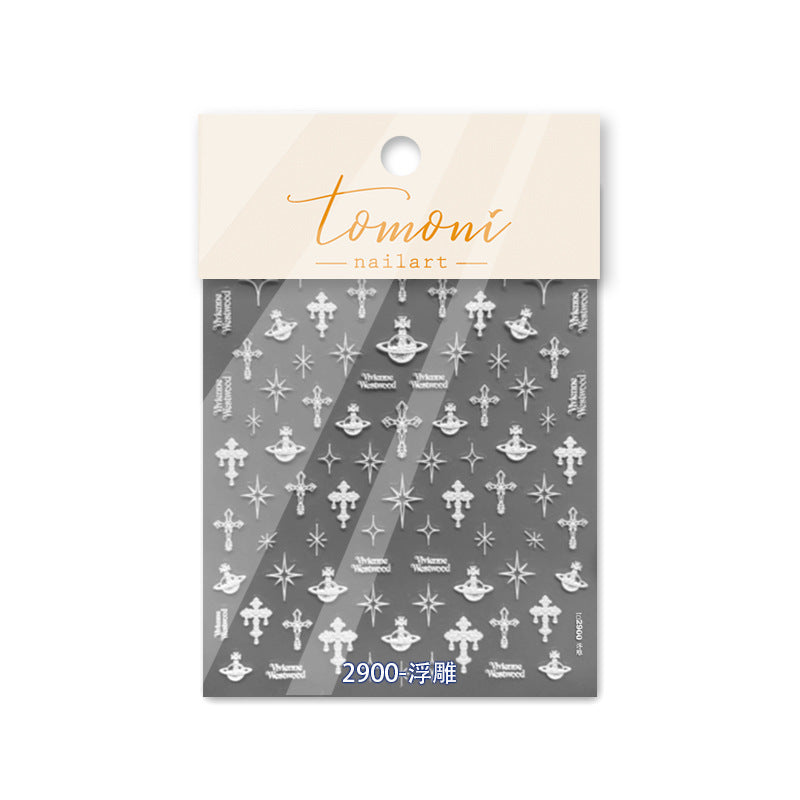 Gothic Cross Saturn Collection: "Dark Elegance" – 3D Embossed Nail Sticker