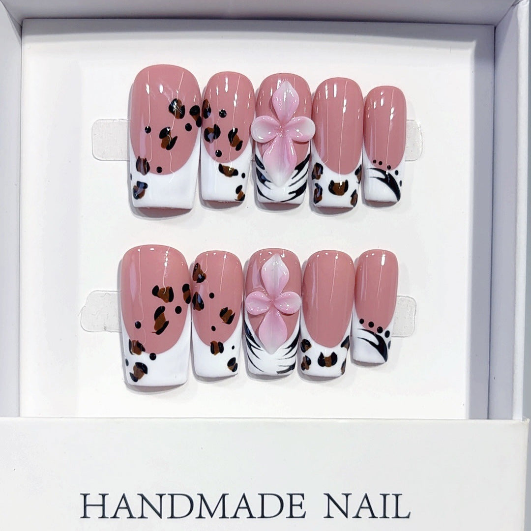 Wild Floral Leopard: "Pink & Animal Print" – Square Press-On Nails