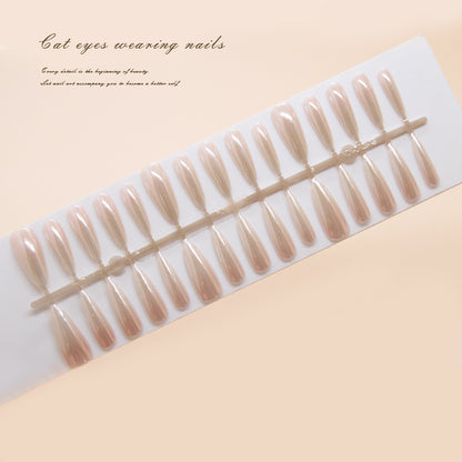 Nail Tips  prefabricated nail press on nails flesh-colored mirror removable nail tracking cat eye long nail patch ｜365nails