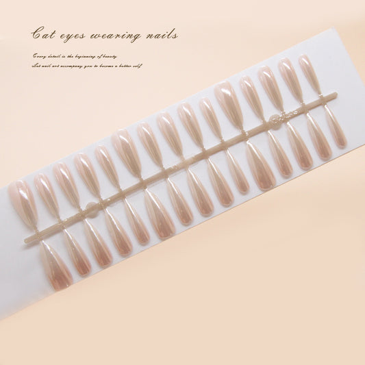 Nail Tips  prefabricated nail press on nails flesh-colored mirror removable nail tracking cat eye long nail patch ｜365nails