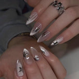 Flash Cat's Eye Short Almond 3D Stereo Silver Star press-on nails