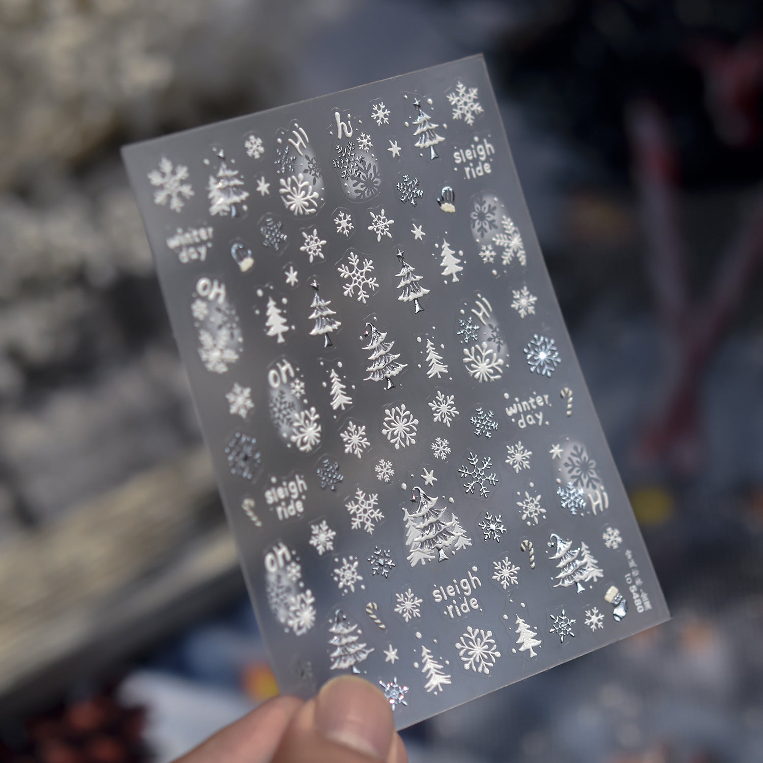 Winter Castle Collection: "Snowflake & Ice Castle" – 3D Embossed Nail Sticker