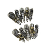 Série de Halloween unhas artesanais puras estilo retro punk [esqueleto de bronze e ouro] mão fantasma tridimensional | 365nails