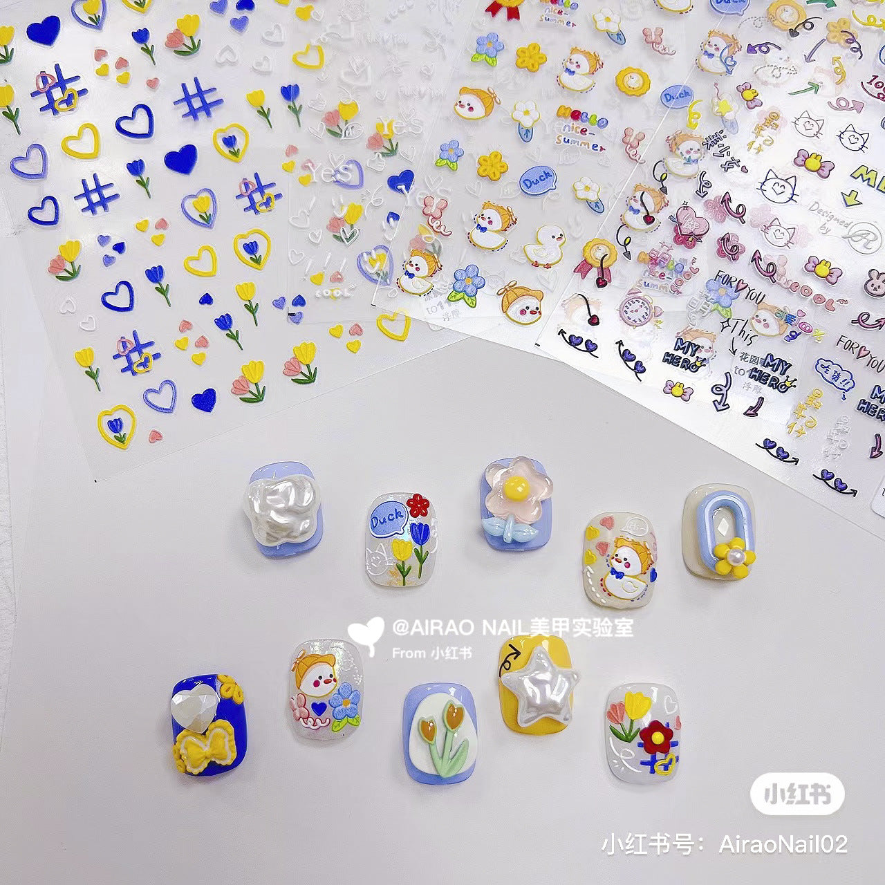 Fresh Floral: "Tulip & Heart" – 3D Embossed Nail Sticker
