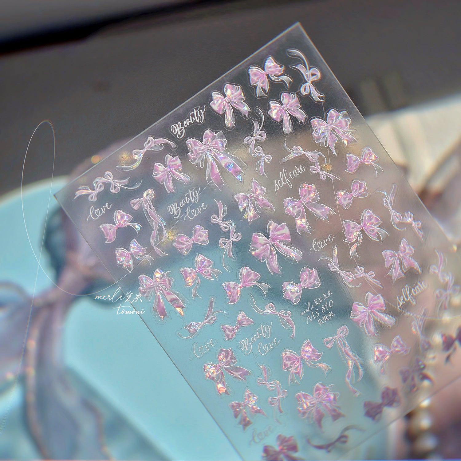 貝殼淺粉紫蝴蝶結系列：「浪漫貝殼蝴蝶結」— 3D 浮雕甲貼