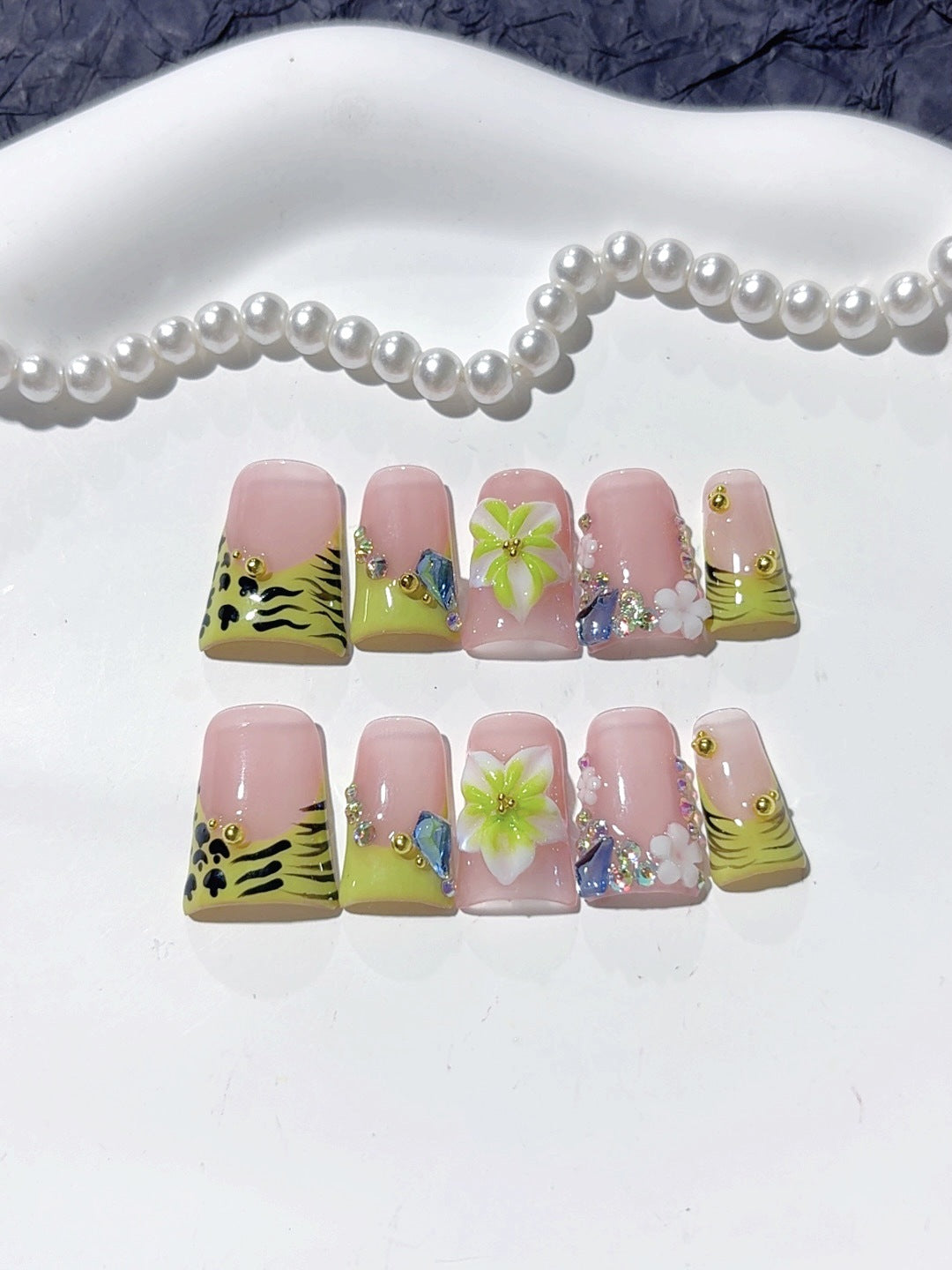 Jungle Bloom: "Tiger Lily" – Short Square Handmade Press On Nails