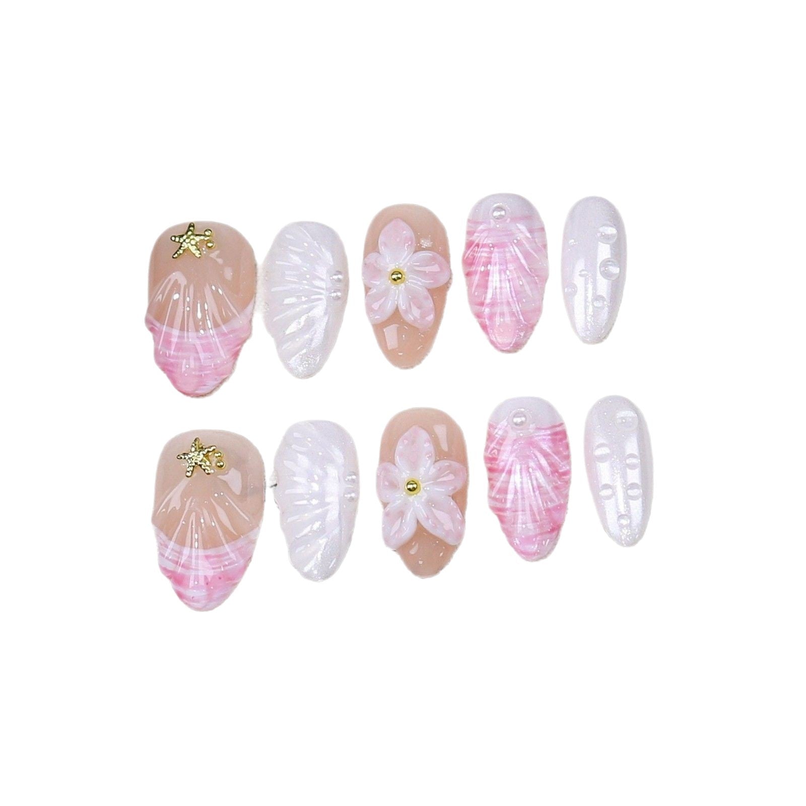 365nails-Sakura Seas： 「櫻花貝殼」—短款杏仁形手工製穿戴甲