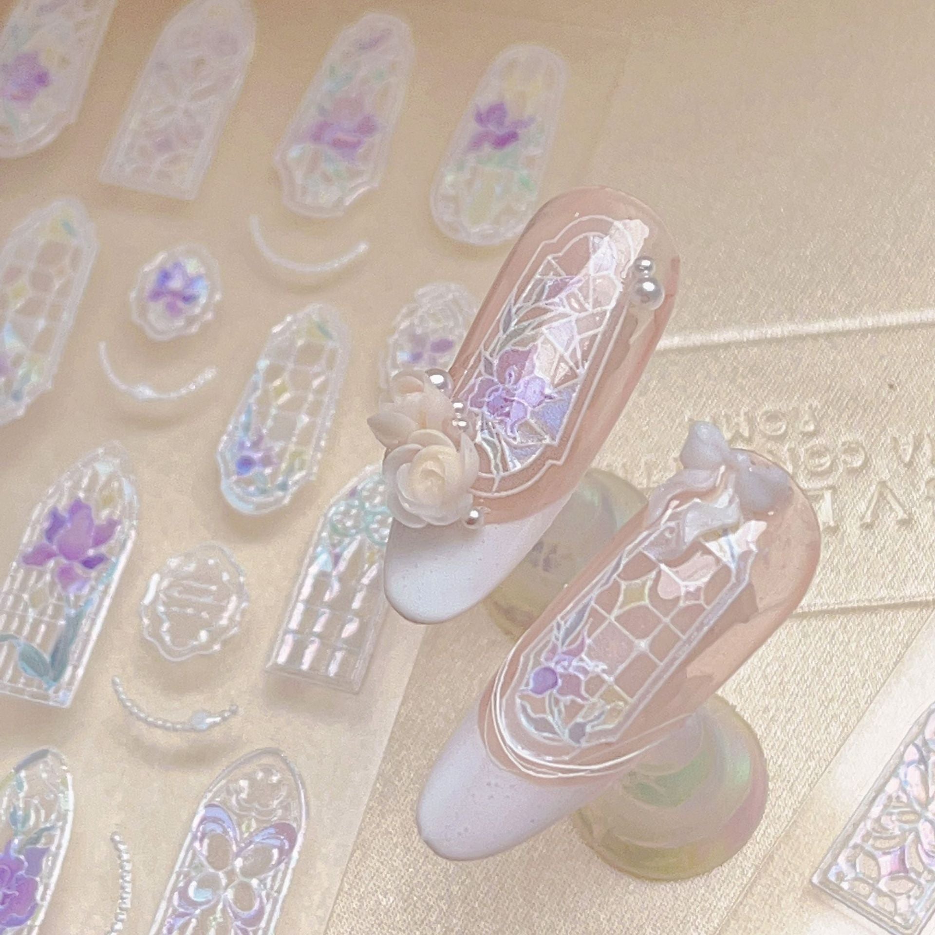 Stained Glass Window: "Gothic Cathedral Glow" – 5D Embossed Nail Sticker