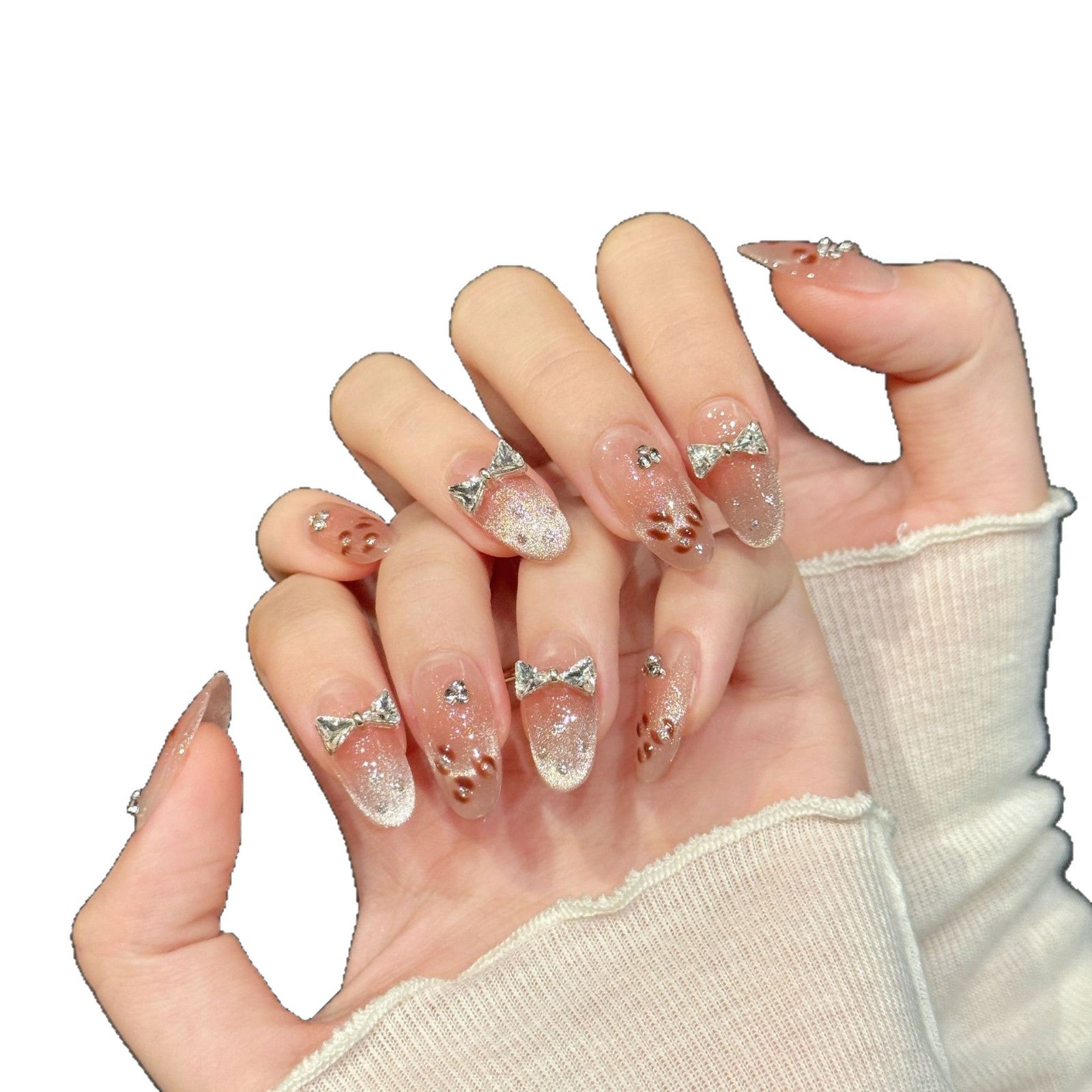 Cute Glitter Bow Pink Press On Nail Set