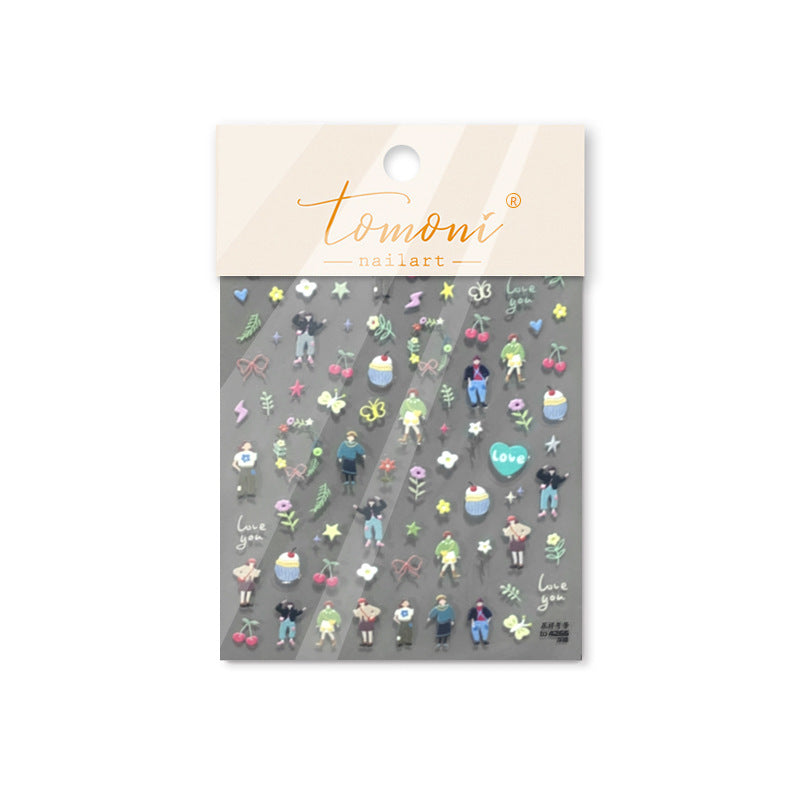 Colorful Street Style Character & Sweet Dessert Nail Sticker Set – "Blooming Youth Street"