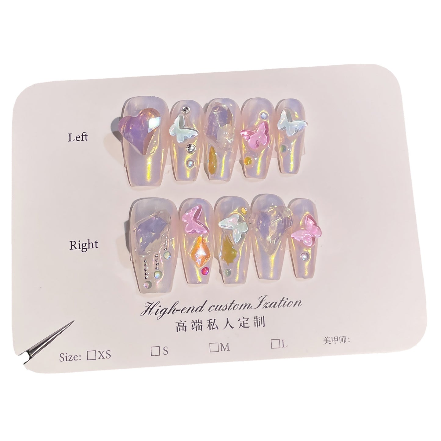 365nails Luminance: "Opal Mirage" – Medium Almond Iridescent Opal & Crystal Press On Nails 24pcs