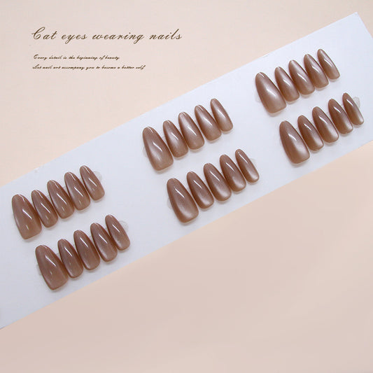 Nail Tips  prefabricated nail ice through tea coffee cat eye sweet and white  ins wind removable nail art tablets 30 pieces｜365nails