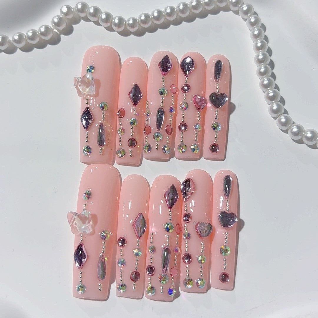 Blush Crystal Drop Glam Press On Nail Set
