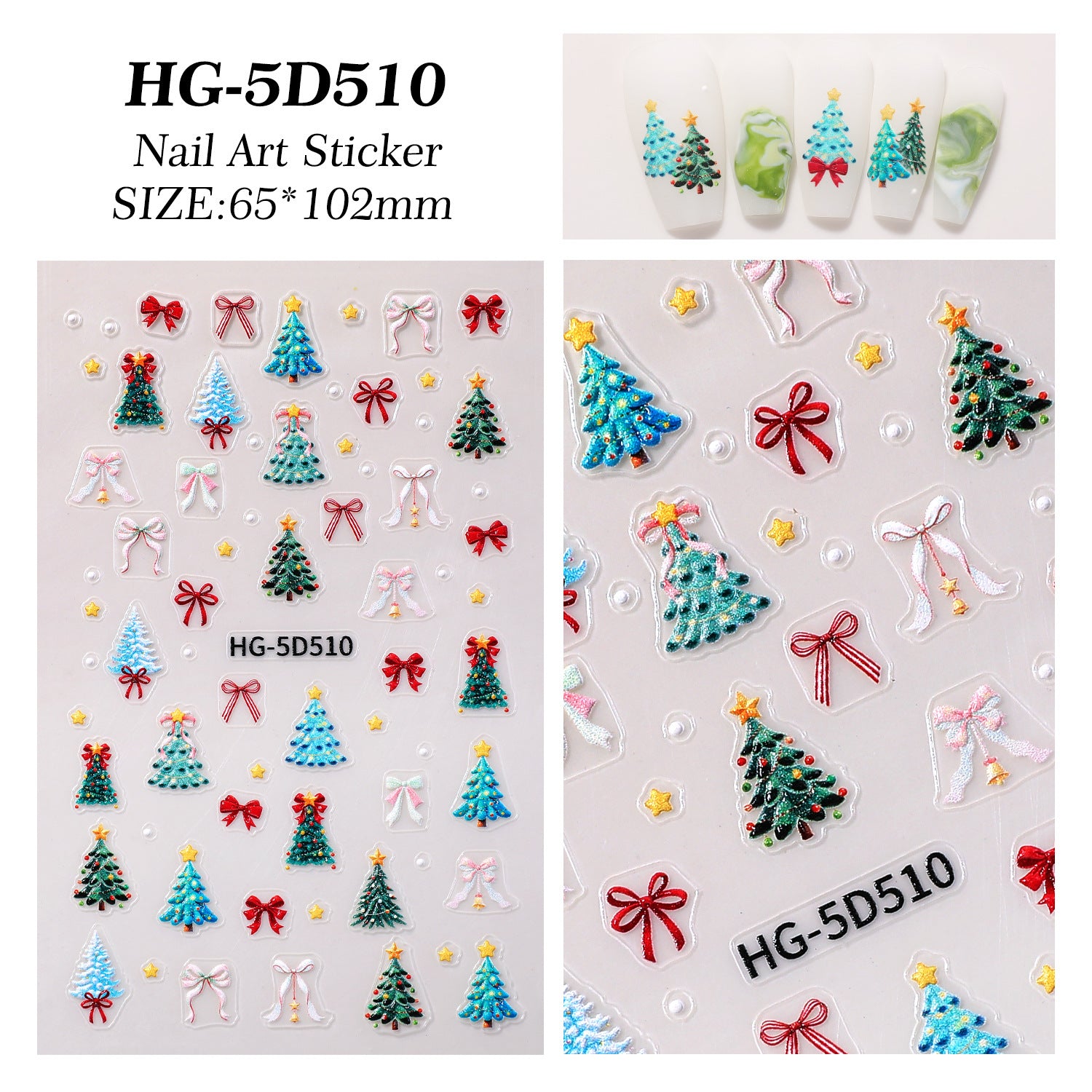 Original Christmas Nail Art Sticker 5D Embossed Three-dimensional Happy Christmas Elements DIY Nail Sticker Ornament HG