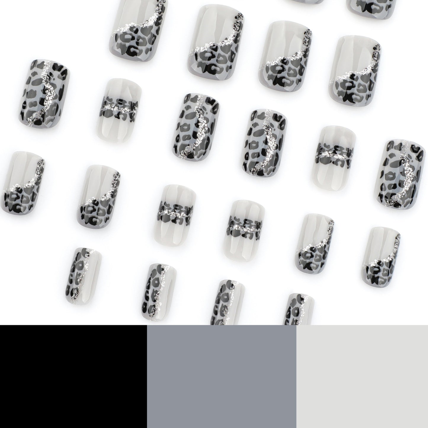 Producto terminado para usar con manicura cuadrada corta y avanzada con estampado de leopardo gris que combina otoño e invierno｜365nails