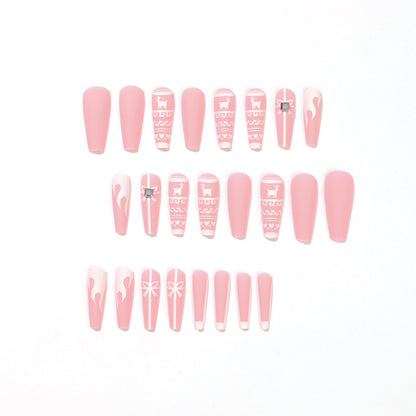 Use almofadas de unha Elk Unhas postiças de Natal Almofadas de unha com strass contrastantes rosa e branco Almofadas de unha no atacado ｜ 365nails
