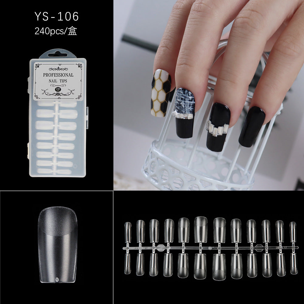 Nail Tips Nail piece transparent full sticker half sand 240 pieces boxed, light and seamless nail art trapezoidal free matte patch fake nail