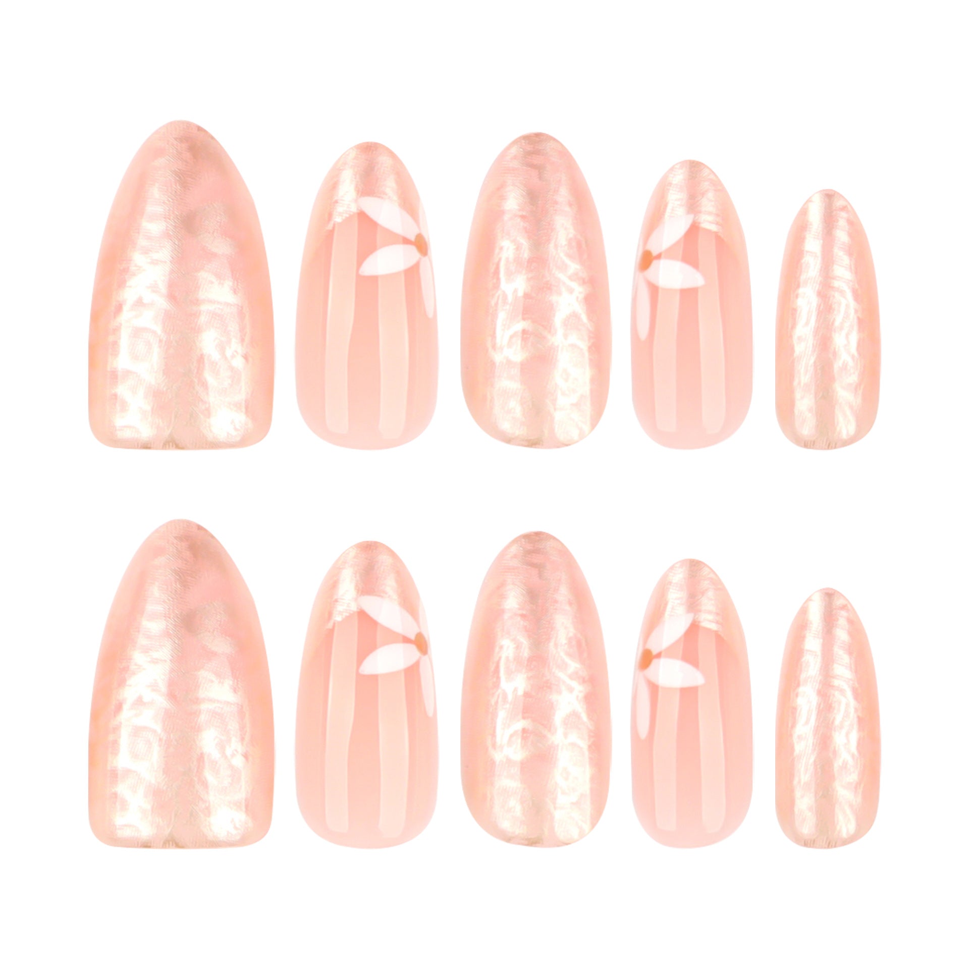 夏季新品 白色小清新花朵美甲 假甲 杏仁形 可穿戴甲片 批發｜365nails