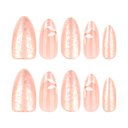 New summer products, white fresh flower manicure, fake nails, almond-shaped wearable nail pieces, wearable nail wholesale｜365nails