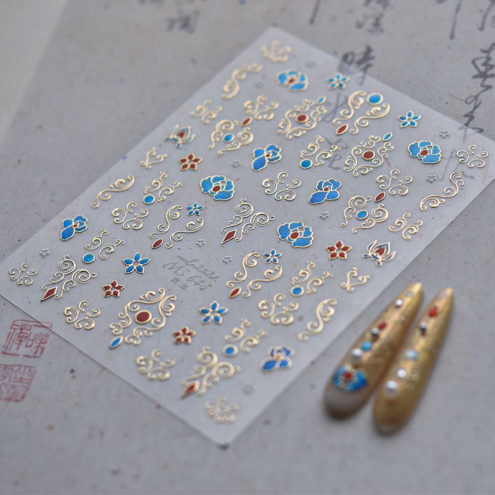 中式金箔卷軸系列：「優雅金箔卷軸紋」— 3D 浮雕甲貼