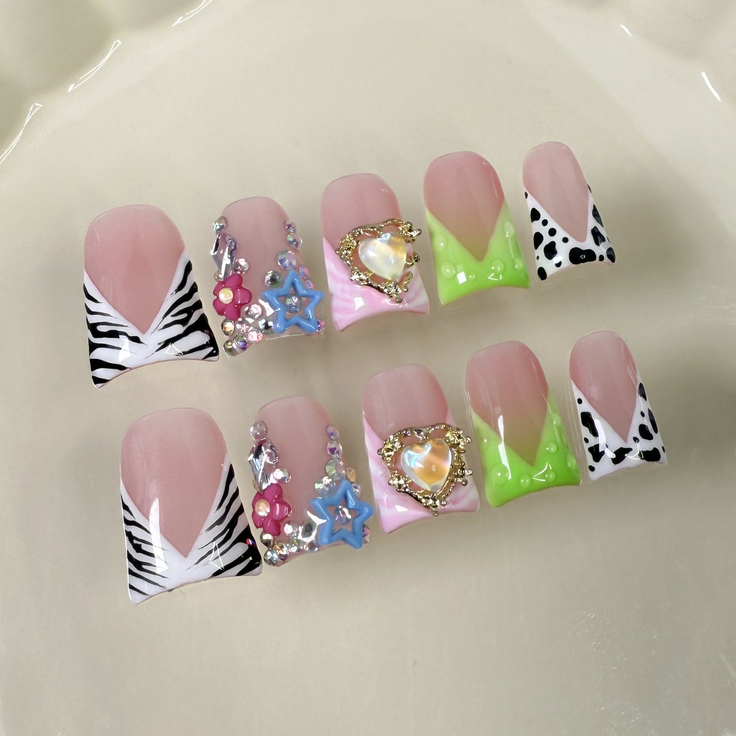 Duck Beak Nail Symphony Sweetheart Zebra Pattern Polka Dot Nail Art Ice Clear Cute Handmade press on nails Fake Nails｜365nails