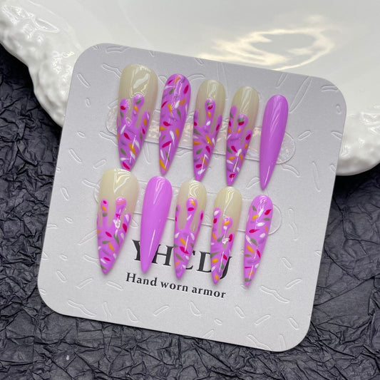 Pink flowing heart ice cream crushed sugar three-dimensional micro-carving personalized hand-painted handmade | 365nails