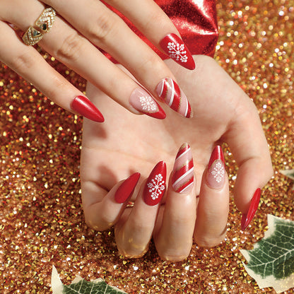 Christmas press on nails snowflake love snowman manicure short almond bow  long nail wholesale｜365nails