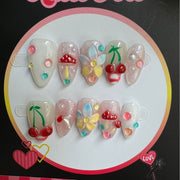 365nails: "Sweet Garden" – 3D Fruit & Mushroom Handmade Almond Nails