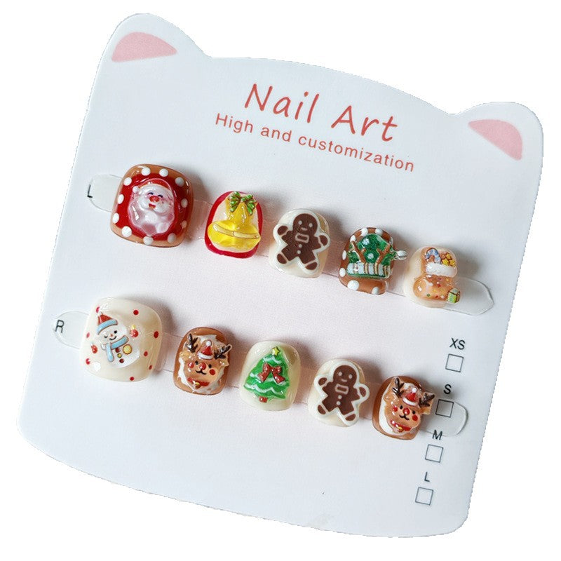 365Nails: "Christmas Sweet Feast" – Handmade Cute Short Oval Press On Nails With Santa & Gingerbread Design