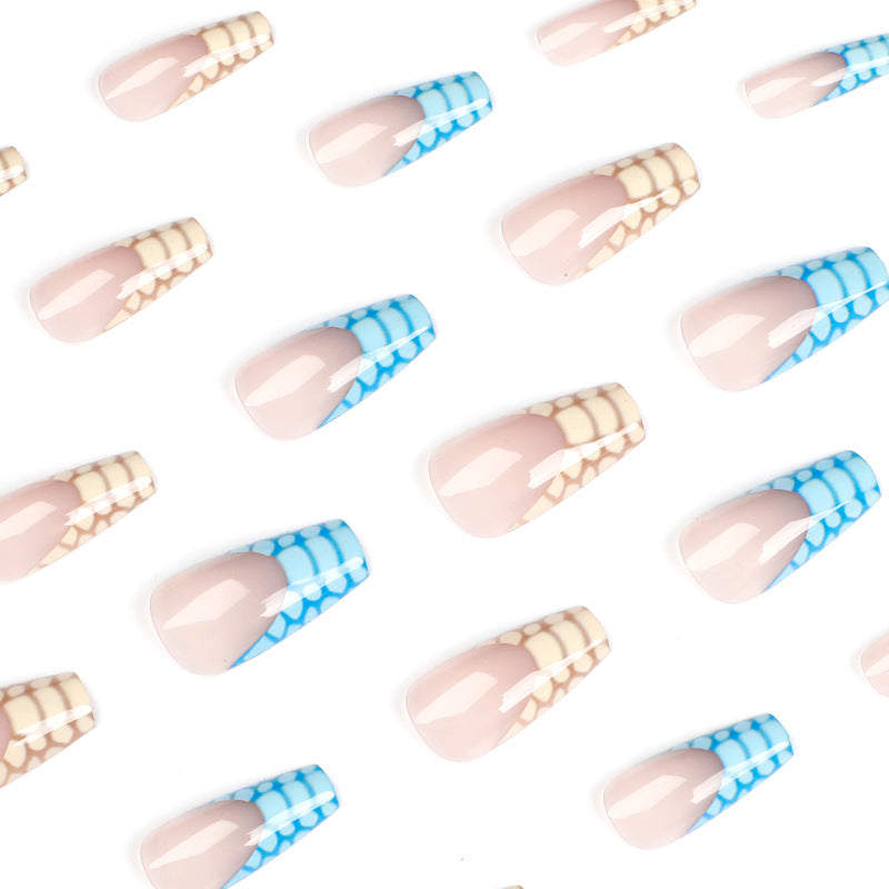 Unhas postiças com estampa de crocodilo e pato mandarim azul e amarelo, adesivo para unhas removíveis, atacado｜365nails