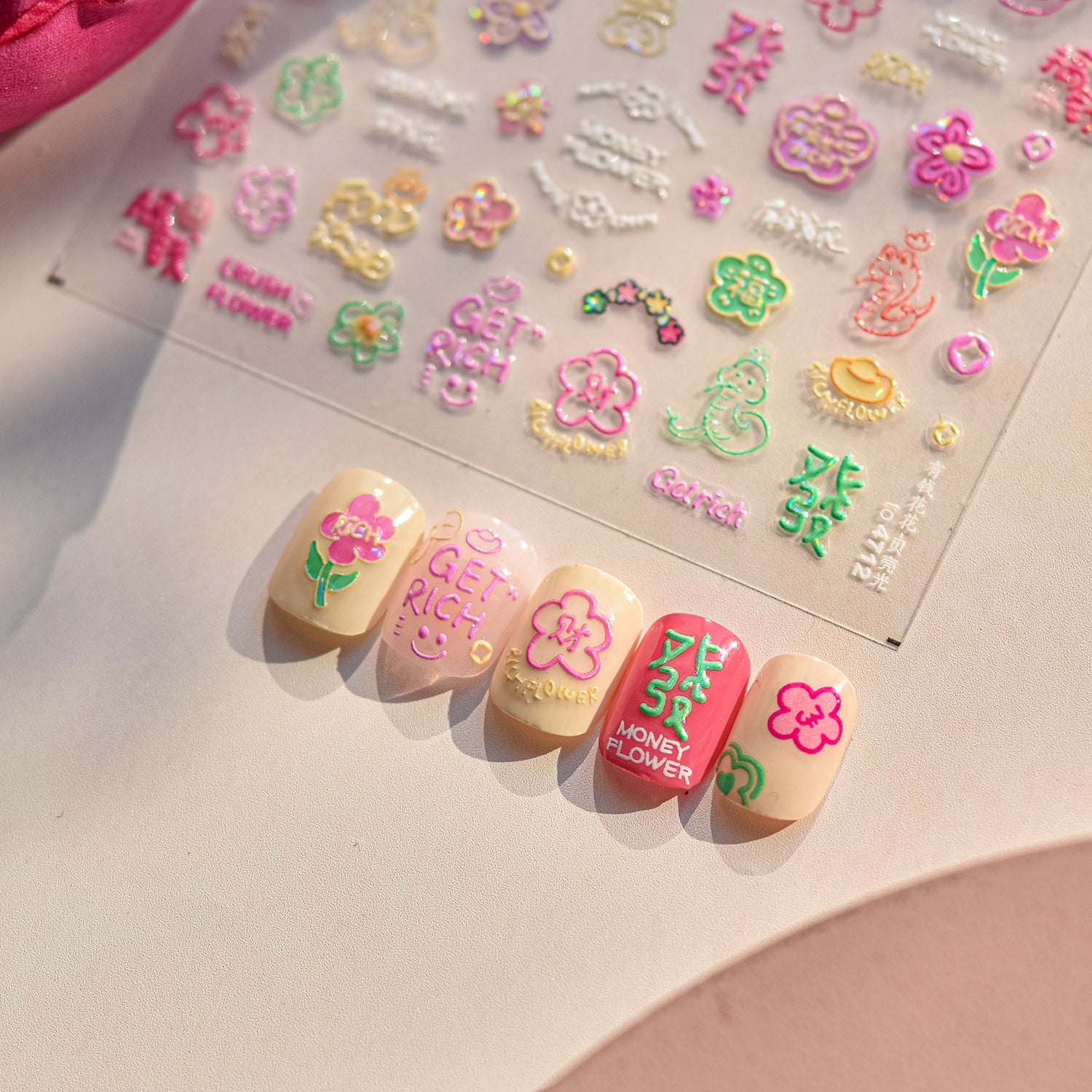 365nails: "Nouvel An chinois porte-bonheur holographique fleur et serpent" – Autocollants pour ongles